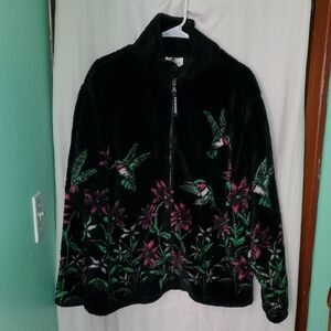 Vintage 90s Black Mountain Fleece Hummingbird Jacket